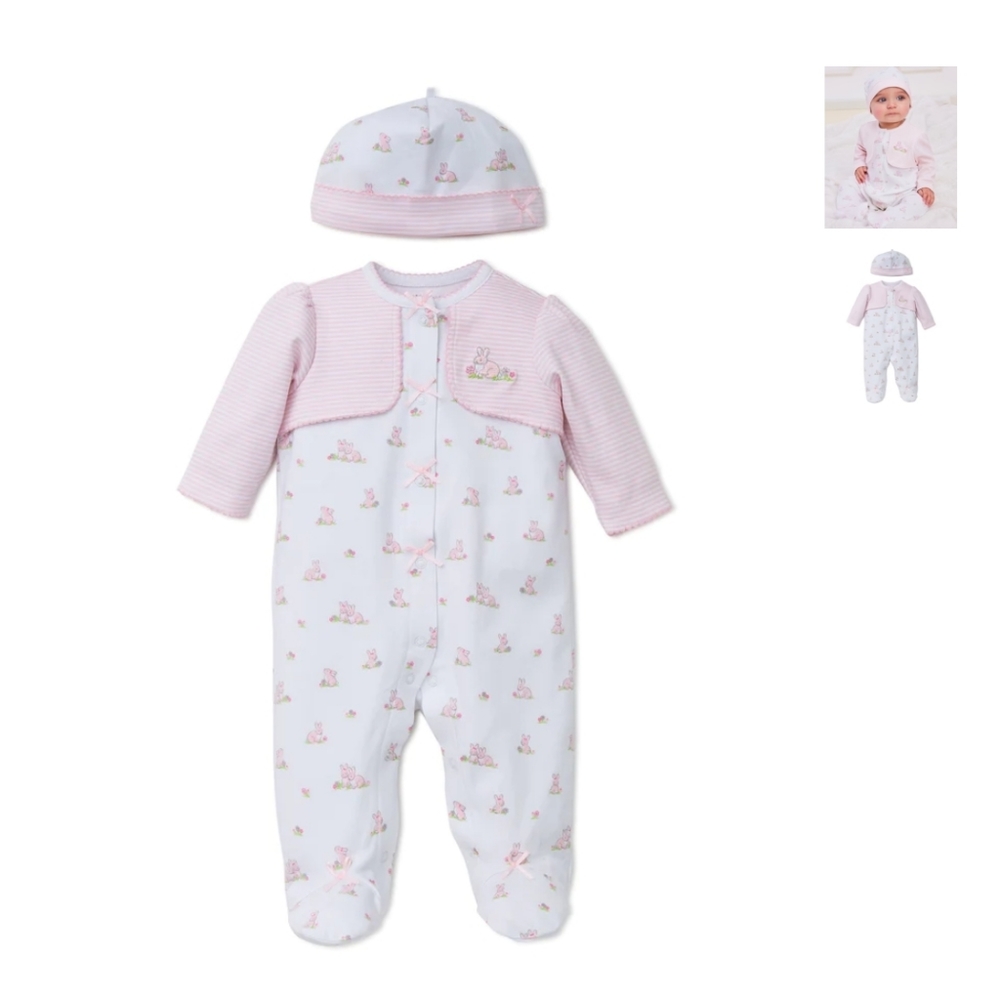 Little Me Baby Bunnies Footed One-Piece And Hat